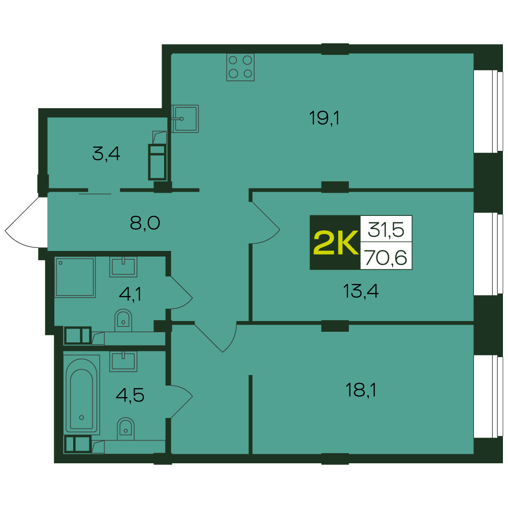 Планировка 2-комн. 5