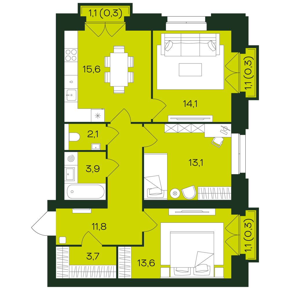 3-комнатная квартира, 78.8 кв.м, Ялав, изображение-4