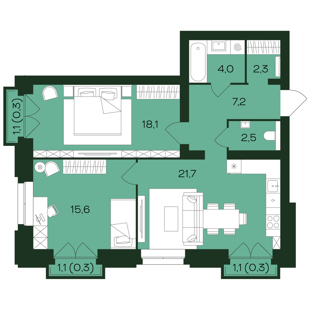 2-комнатная квартира, 72.3 кв.м, Ялав, изображение-4