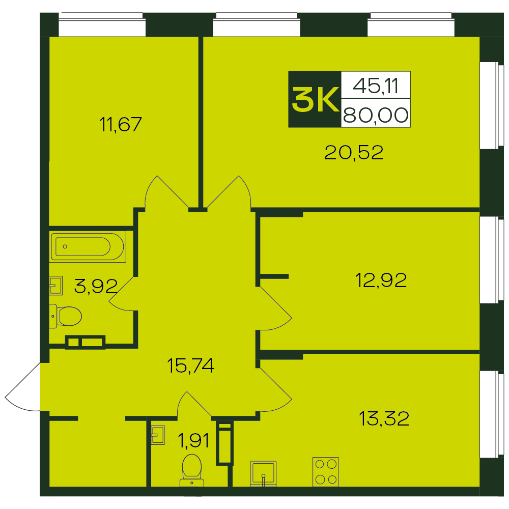 3-комнатная квартира, 80.5 кв.м, Ялав, изображение-6