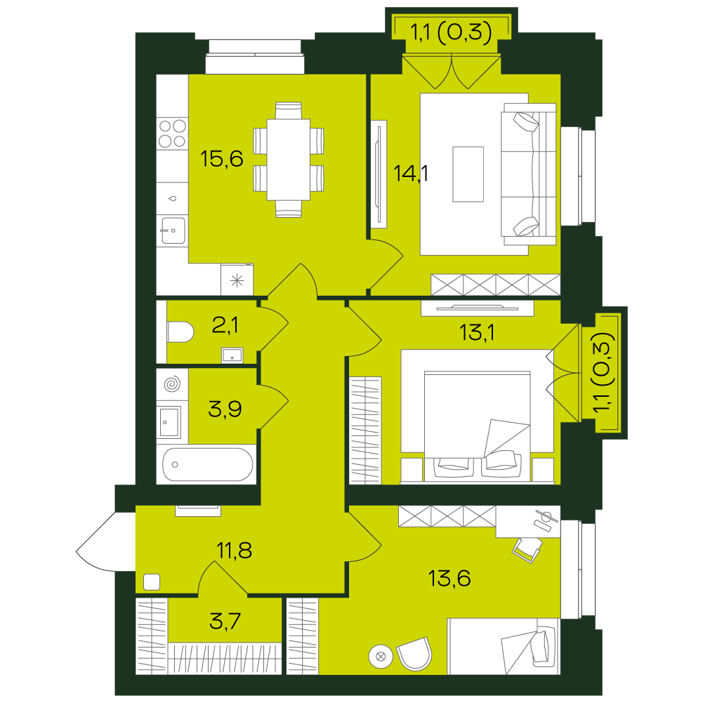 3-комнатная квартира, 78.5 кв.м, Ялав, изображение-4