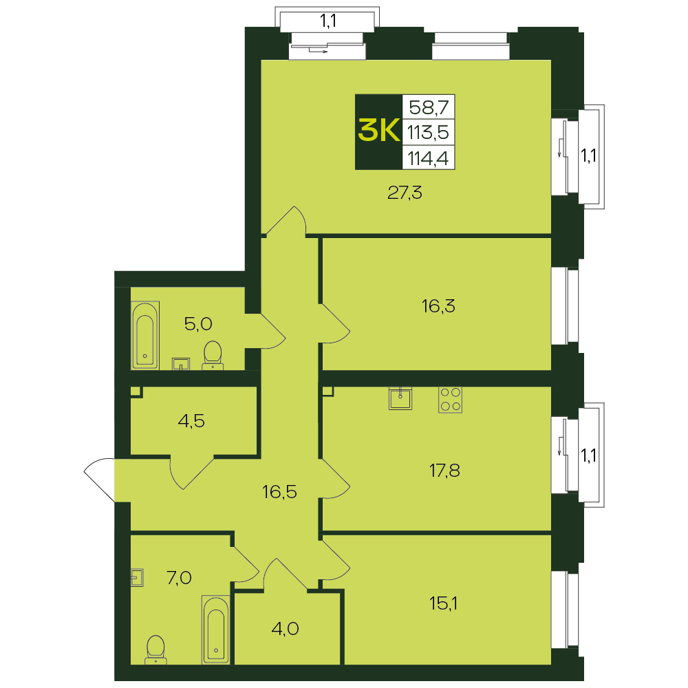 3-комнатная квартира, 114.7 кв.м, Ялав, изображение-6