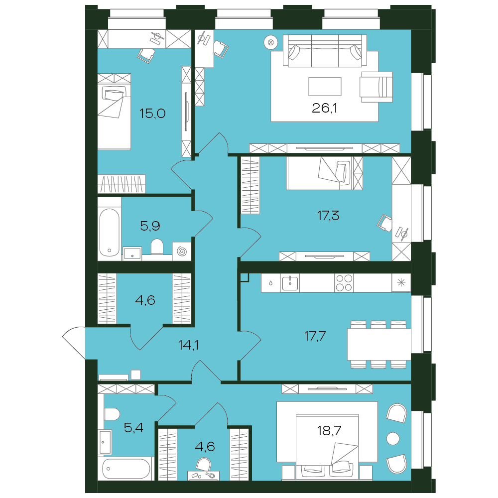 4-комнатная квартира, 131.1 кв.м, Ялав, изображение-7